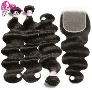 100% Human Hair Bundles 16" 18" 20" + 14" closure